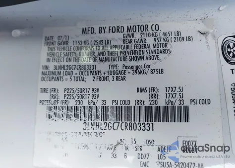 2012 Lincoln Mkz from USA, damaged, VIN 3LNHL2GC7CR803331